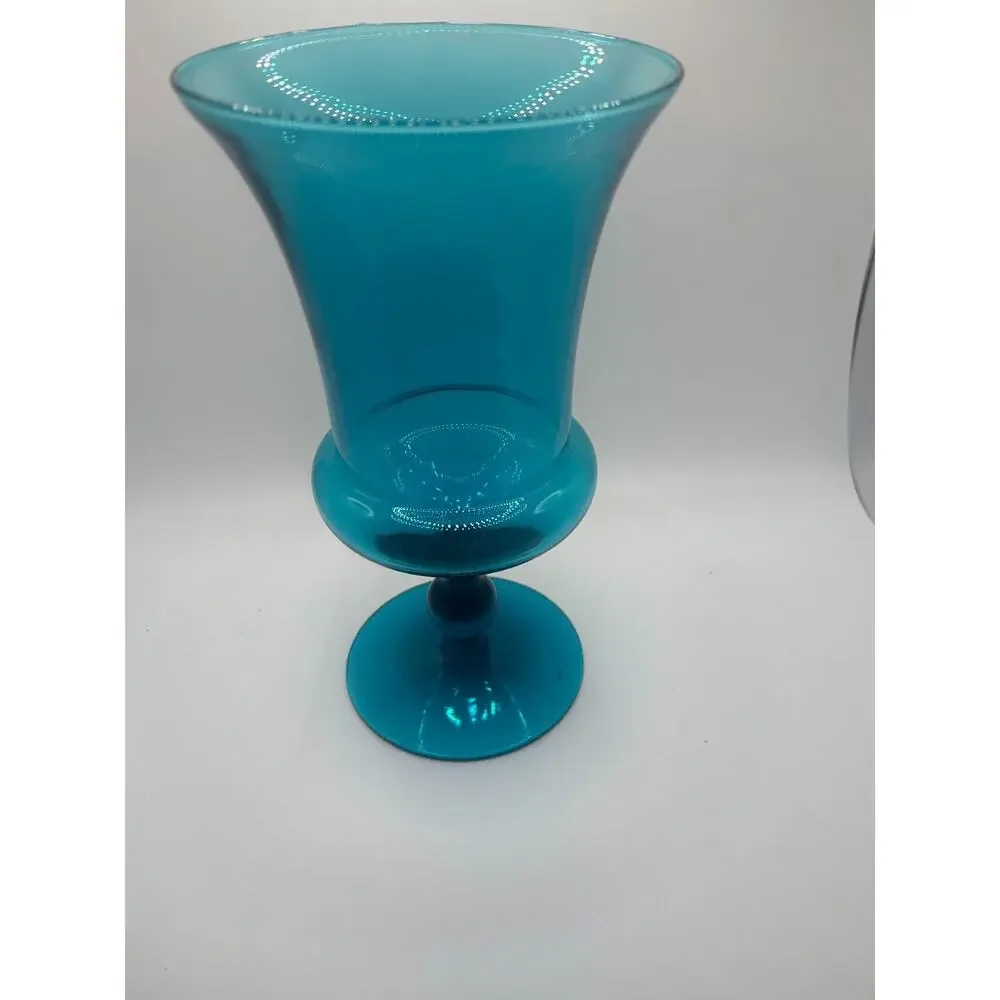 Vintage Mid-Century Modern Turquoise Blue Glass Chalice / Goblet